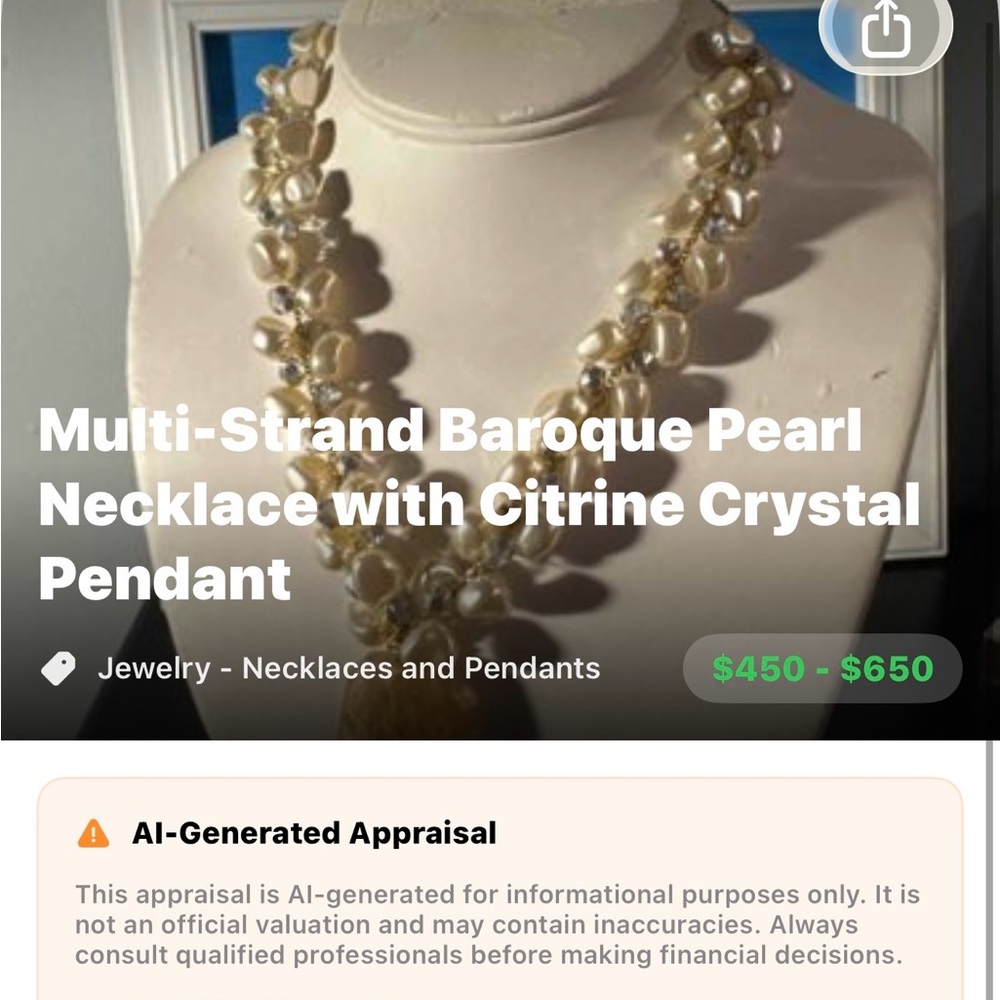 Multi-Strand Baroque Pearl Necklace with Citrine Crystal Pendant - White Pearls